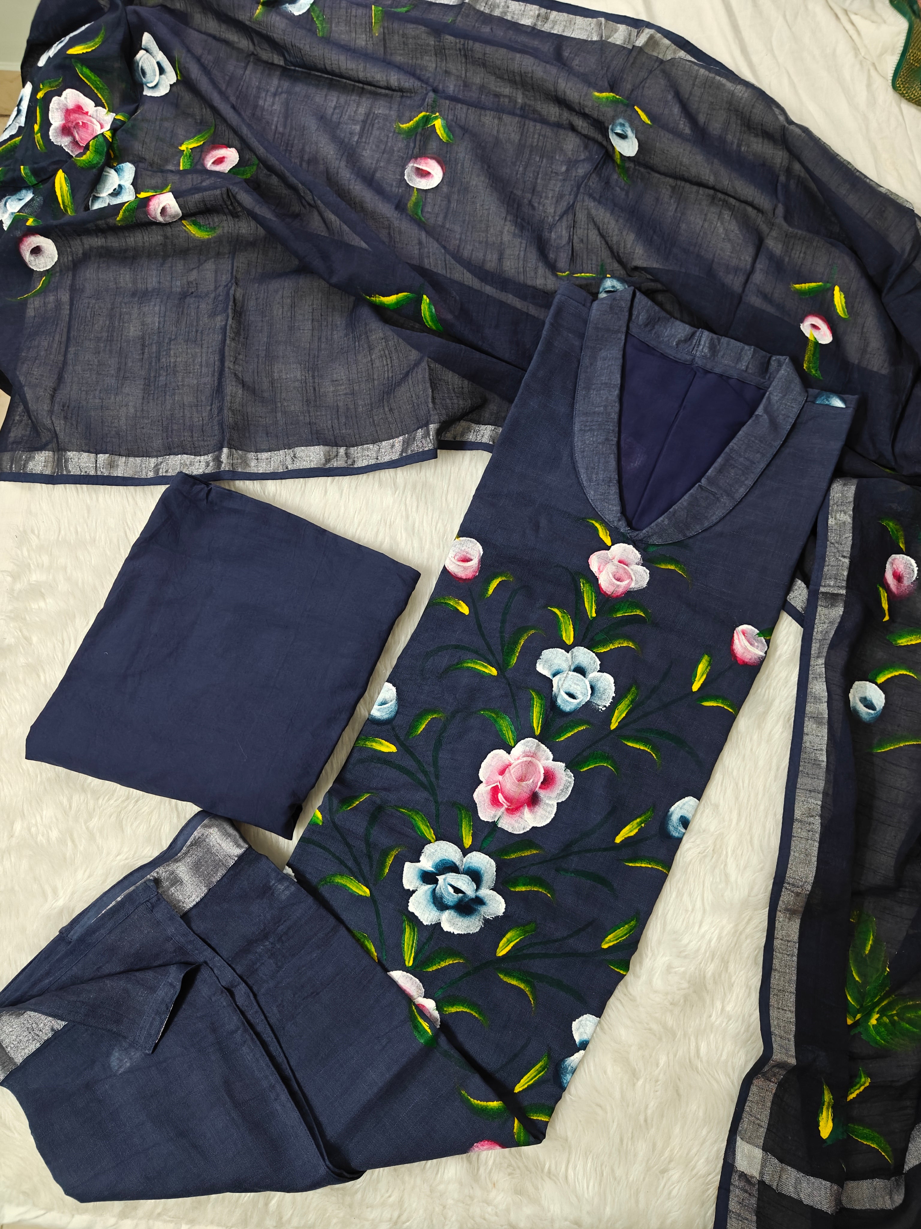 Hand-painted blue floral