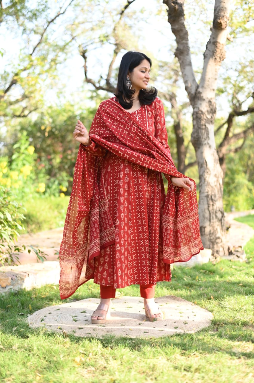 Red cotton anarkali